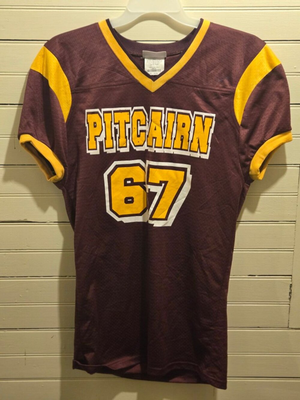 Teamwork Football Jersey Mens L Maroon Gold Pitcairn 67 Athletic Mesh Short